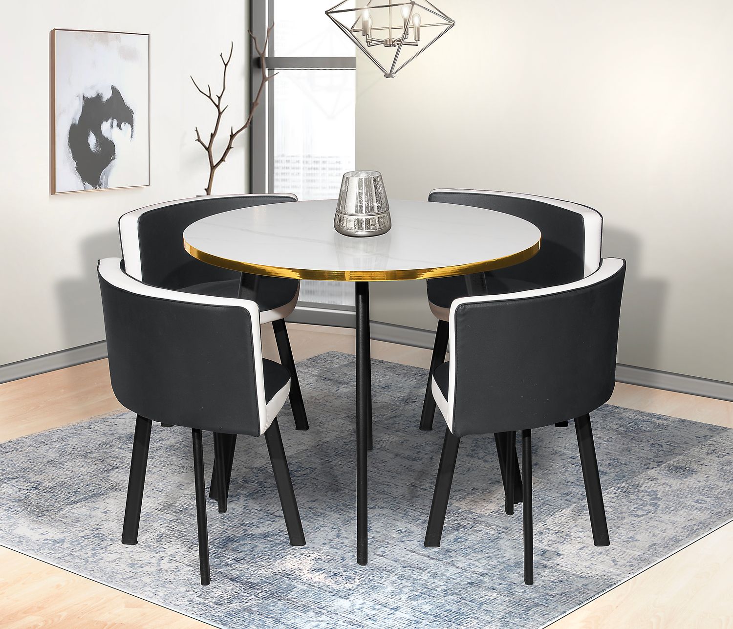 MF904 Dining round table 4 chairs(Self assembly)